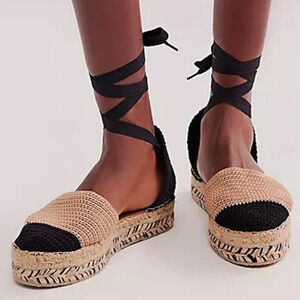 NIB! Free People Island Time Wrap Espadrilles Black/Tan - Size EU 39 / US 8.5